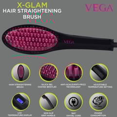 VEGA X-Glam Hair Straightening Brush With Anti-Scald technology (VHSB-01), Black