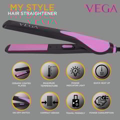 VEGA My Style Hair Straightener With Ceramic Coated Plates  (VHSH-14), Black