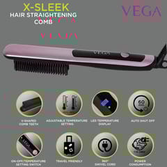 VEGA Hair Straightening Comb - Unisex (VHSC-03), Black