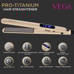 VEGA Pro-Ease Hair Straightener With Adjustable temperature and Wide Ceramic Coated Plates  (VHSH-22), Black