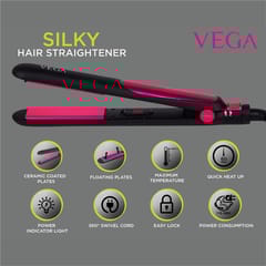 VEGA Silky Hair Straightener With Ceramic Coated Plates (VHSH-06), Pink