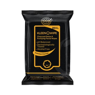 KleenOWipe Activated Charcoal Detox & Ultra Purifying Face Care Wipes For Women - 20 Pc Alcohol Free pH Balanced Soft Wipes