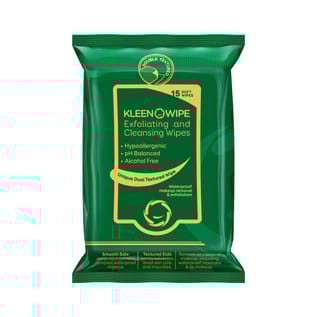 KleenOWipe Hypoallergenic Exfoliating & Deep Cleansing Face Care Wipes For Men & Women - 15 Pc Alcohol Free pH Balanced Soft Wipes